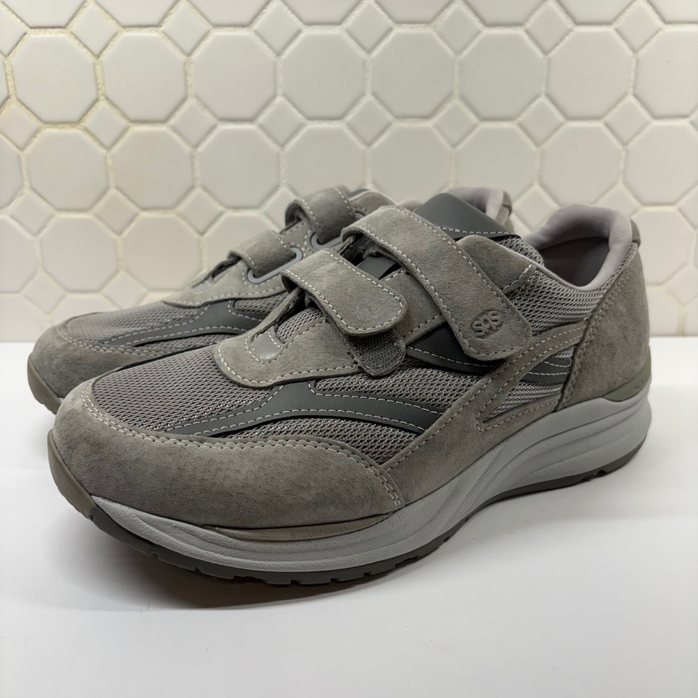 Sas Vto Walking Shoes Womens 10 Grey Suede Mesh Double Strap Comfort Sneaker